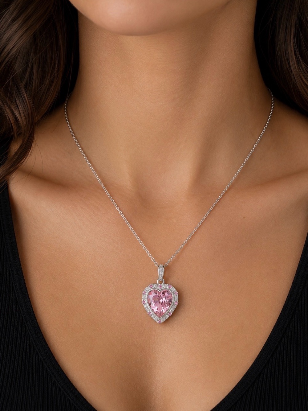 Sterling silver 925 Pink Heart Pendant Necklace